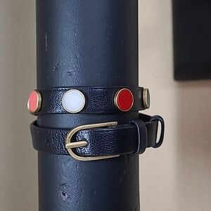 Tory Burch Double Wrap Stud Unisex Bracelet Black Leather Gold-tone Studs VGUC